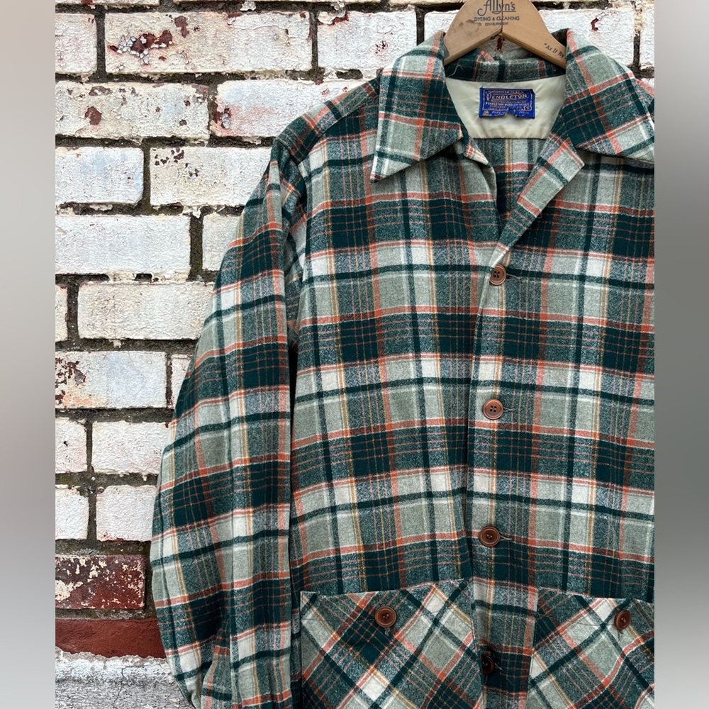 Vintage 1960 Green Plaid Pendleton Wool 49er Button up Shirt Top Men S Women M - Picture 2 of 11